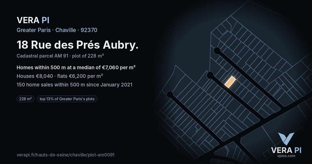 18 Rue des Prés Aubry, Chaville at night – the plot lit, the parcels around coloured by the prices near them