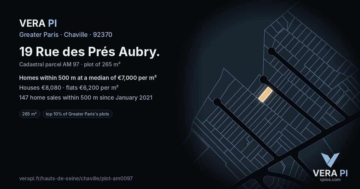 19 Rue des Prés Aubry, Chaville at night – the plot lit, the parcels around coloured by the prices near them