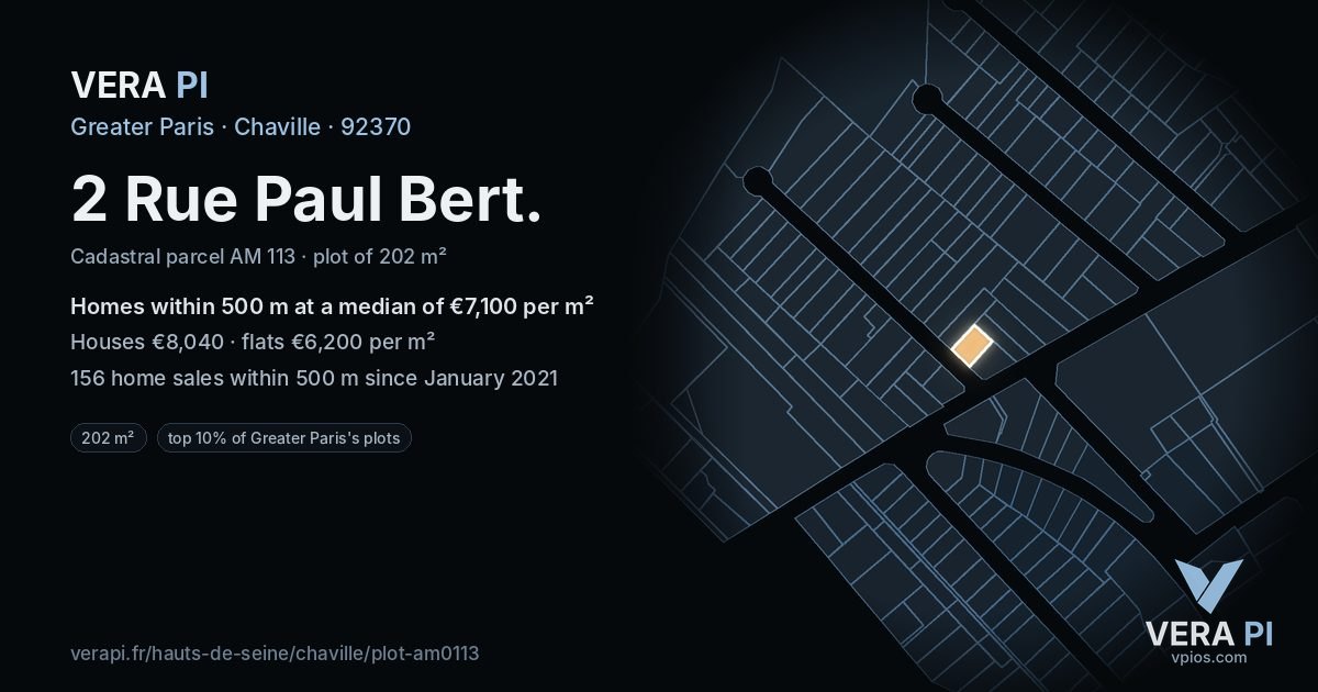 2 Rue Paul Bert, Chaville at night – the plot lit, the parcels around coloured by the prices near them