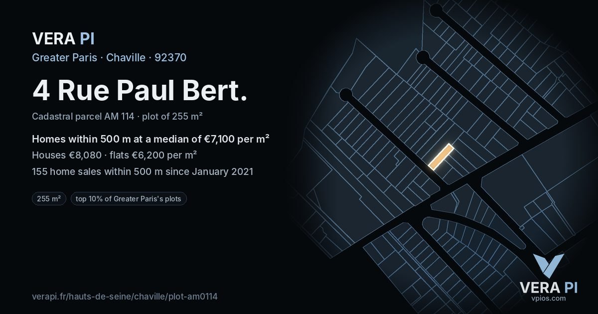 4 Rue Paul Bert, Chaville at night – the plot lit, the parcels around coloured by the prices near them
