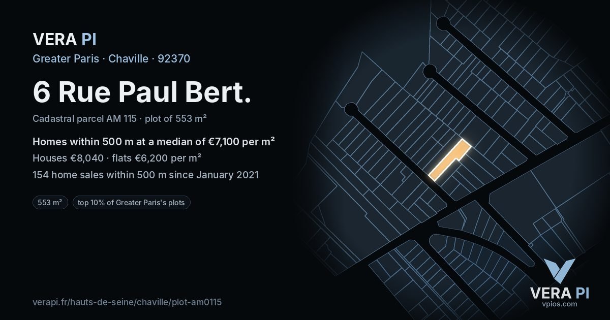 6 Rue Paul Bert, Chaville at night – the plot lit, the parcels around coloured by the prices near them