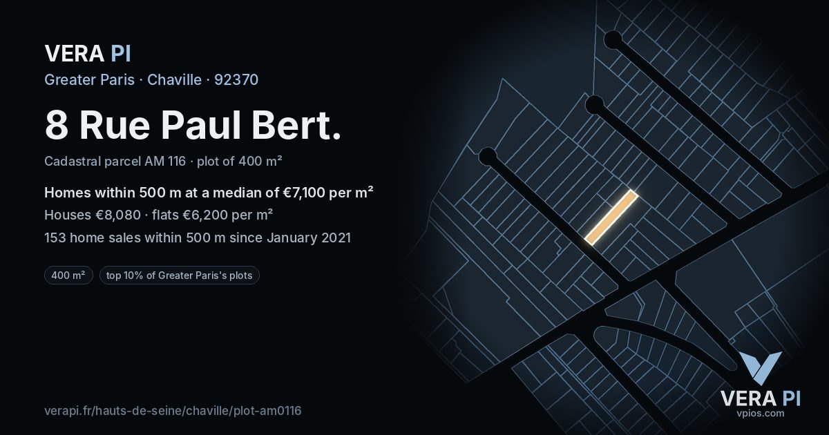 8 Rue Paul Bert, Chaville at night – the plot lit, the parcels around coloured by the prices near them