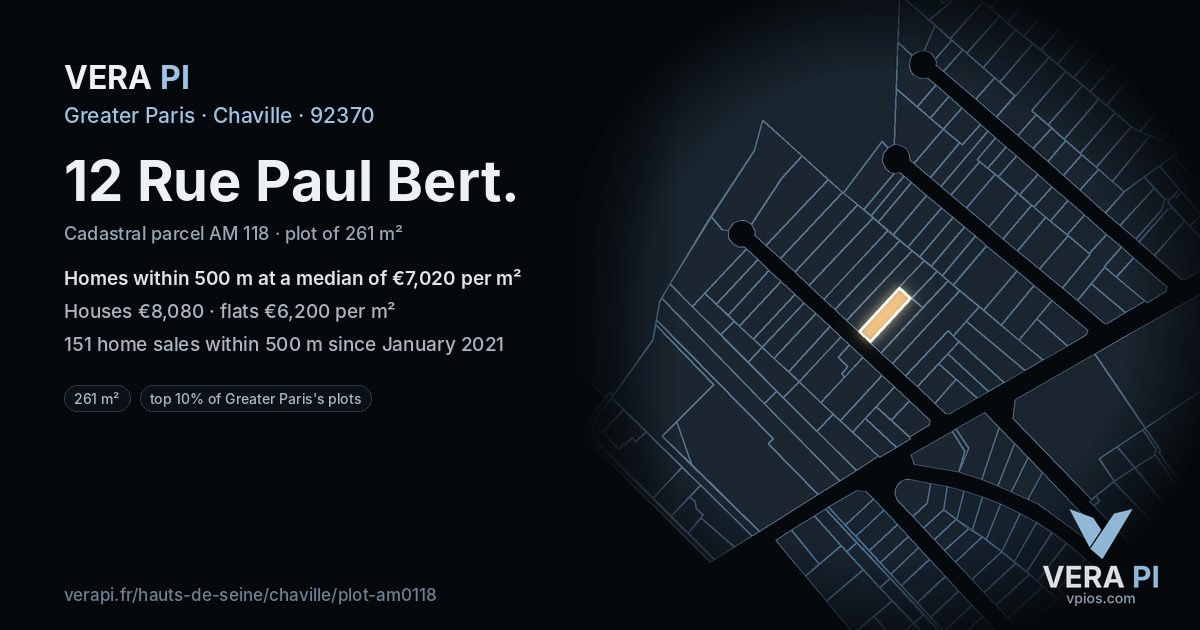 12 Rue Paul Bert, Chaville at night – the plot lit, the parcels around coloured by the prices near them