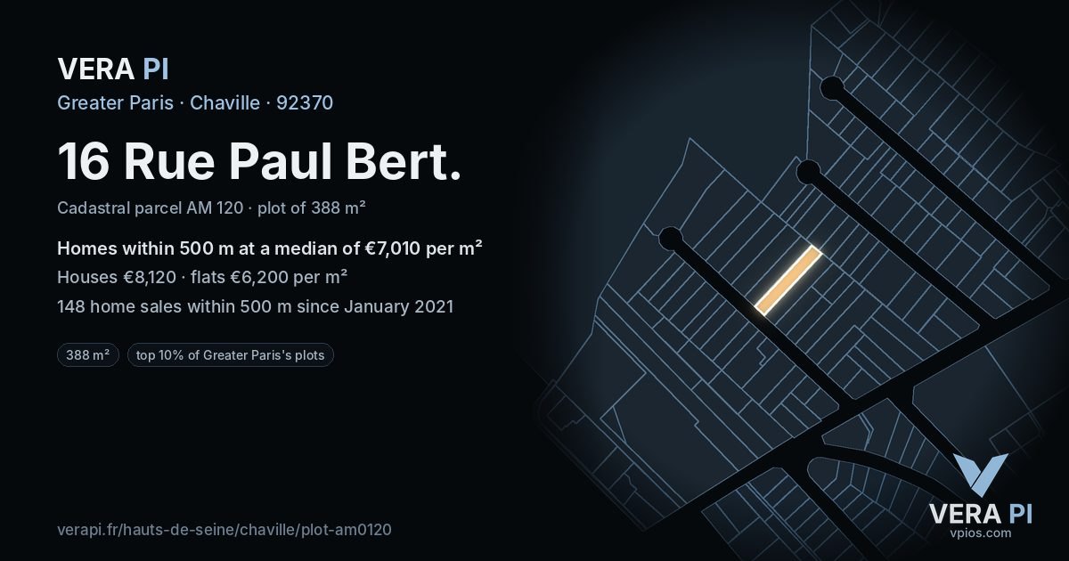 16 Rue Paul Bert, Chaville at night – the plot lit, the parcels around coloured by the prices near them