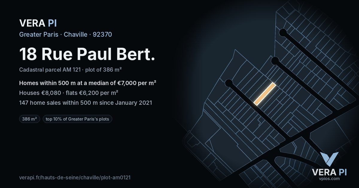 18 Rue Paul Bert, Chaville at night – the plot lit, the parcels around coloured by the prices near them