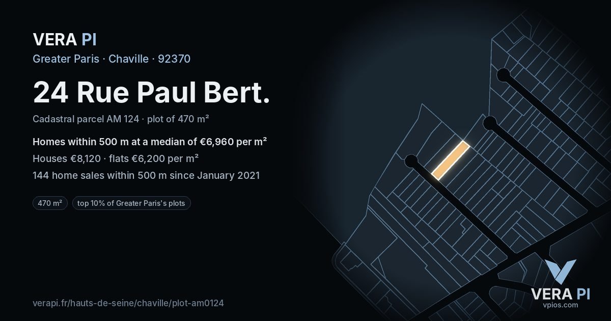 24 Rue Paul Bert, Chaville at night – the plot lit, the parcels around coloured by the prices near them