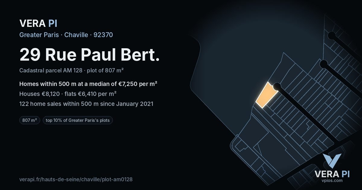 29 Rue Paul Bert, Chaville at night – the plot lit, the parcels around coloured by the prices near them