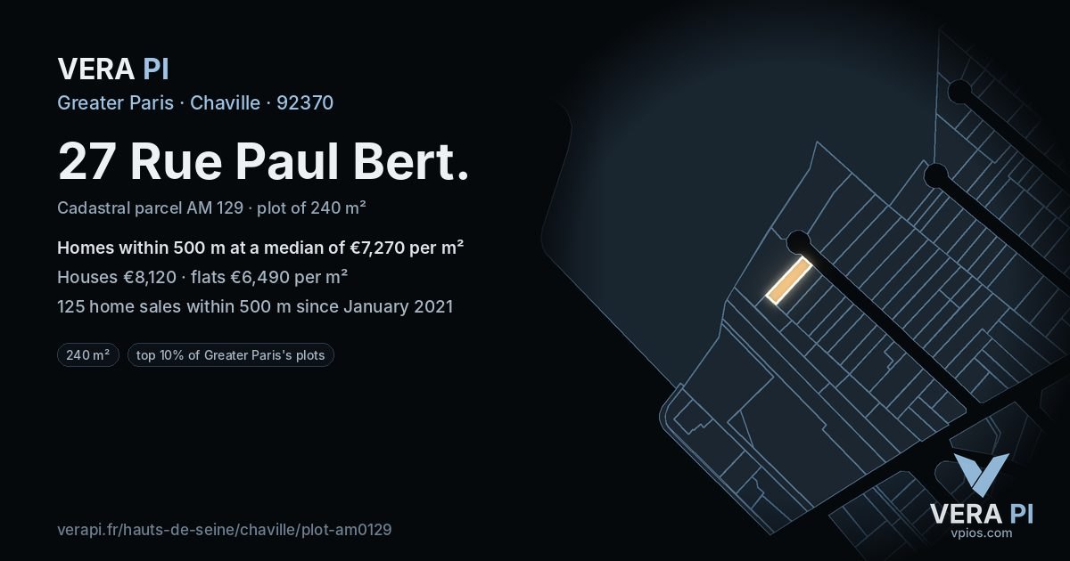 27 Rue Paul Bert, Chaville at night – the plot lit, the parcels around coloured by the prices near them