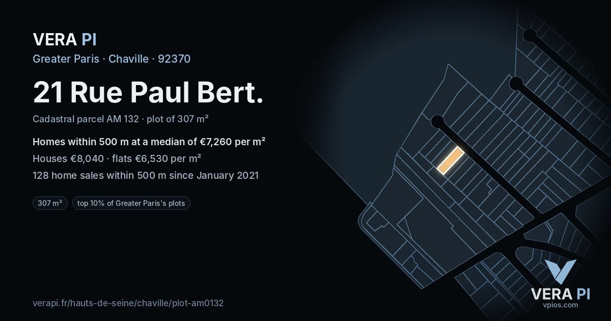 21 Rue Paul Bert, Chaville at night – the plot lit, the parcels around coloured by the prices near them