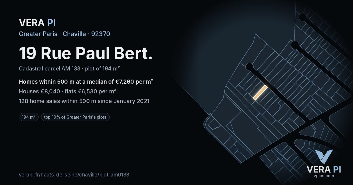 19 Rue Paul Bert, Chaville at night – the plot lit, the parcels around coloured by the prices near them