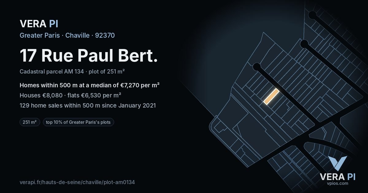 17 Rue Paul Bert, Chaville at night – the plot lit, the parcels around coloured by the prices near them
