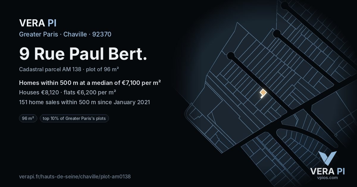 9 Rue Paul Bert, Chaville at night – the plot lit, the parcels around coloured by the prices near them