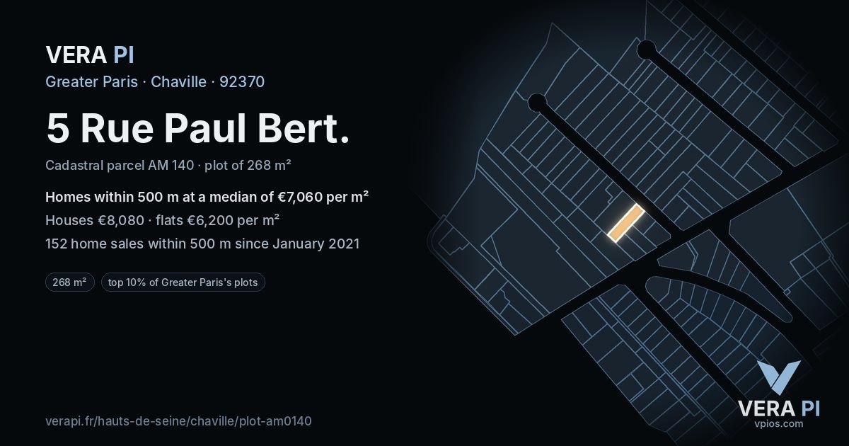 5 Rue Paul Bert, Chaville at night – the plot lit, the parcels around coloured by the prices near them