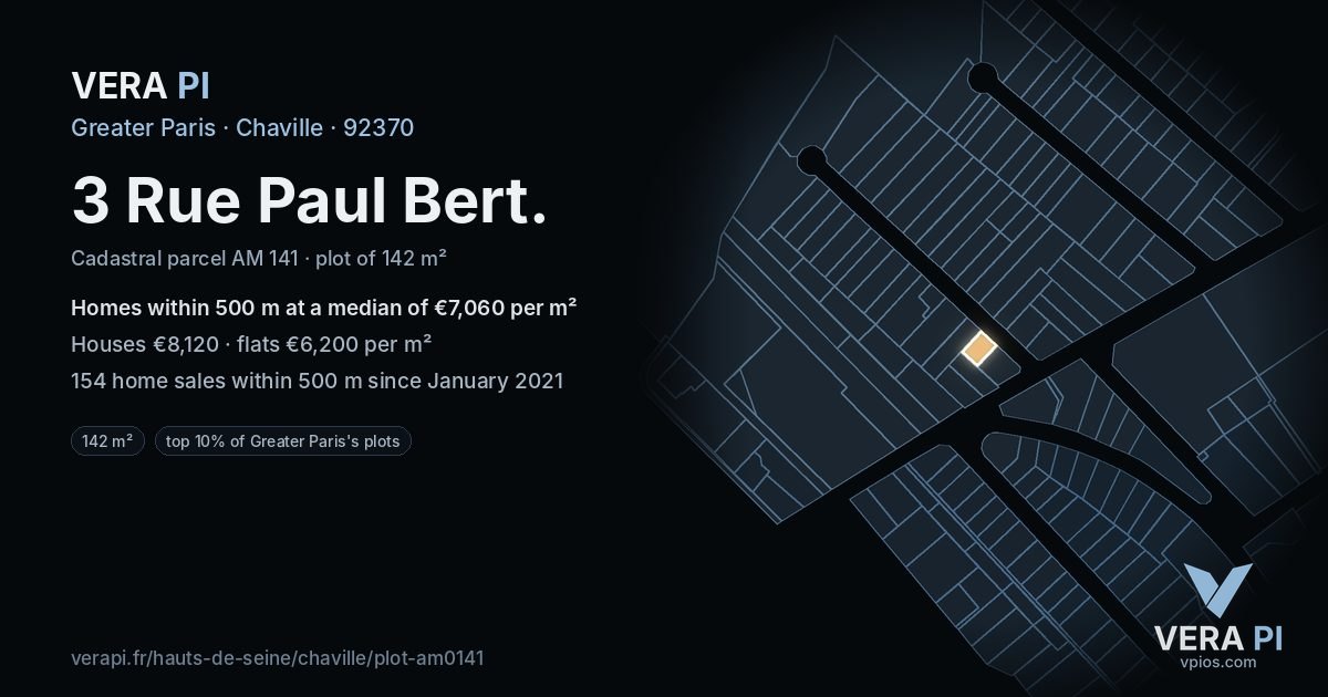 3 Rue Paul Bert, Chaville at night – the plot lit, the parcels around coloured by the prices near them