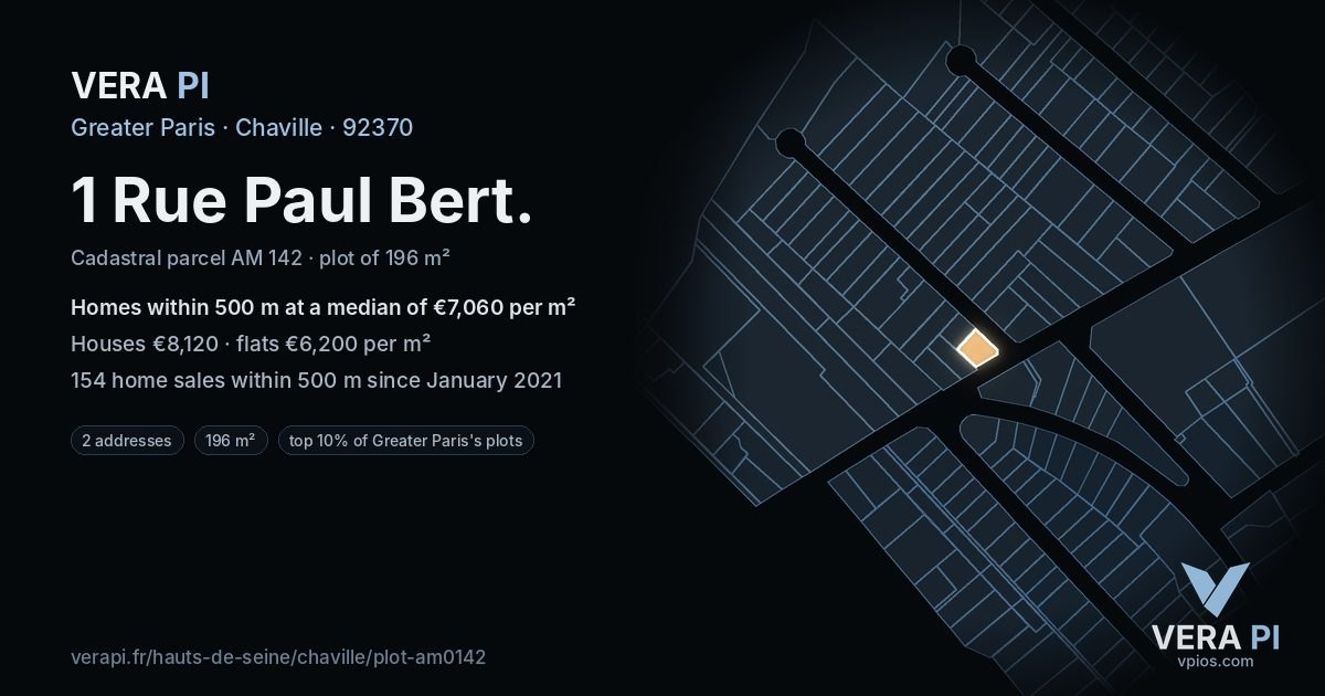 1 Rue Paul Bert, Chaville at night – the plot lit, the parcels around coloured by the prices near them