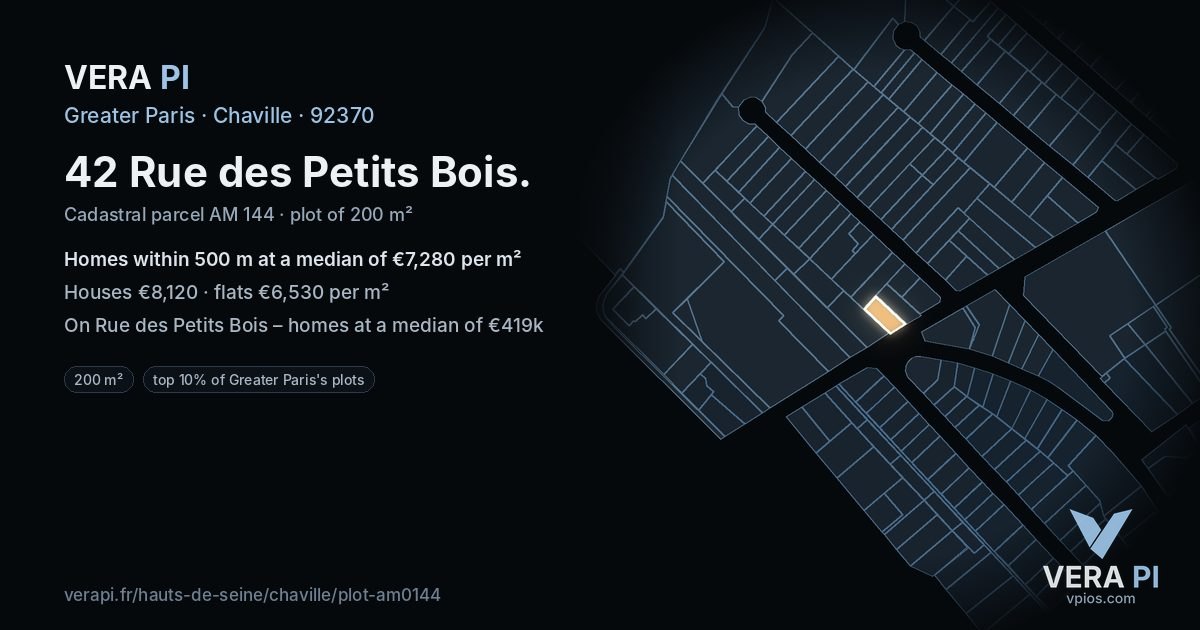 42 Rue des Petits Bois, Chaville at night – the plot lit, the parcels around coloured by the prices near them