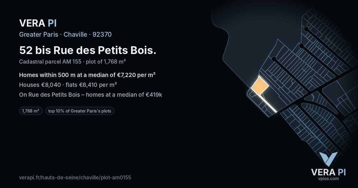 52 bis Rue des Petits Bois, Chaville at night – the plot lit, the parcels around coloured by the prices near them