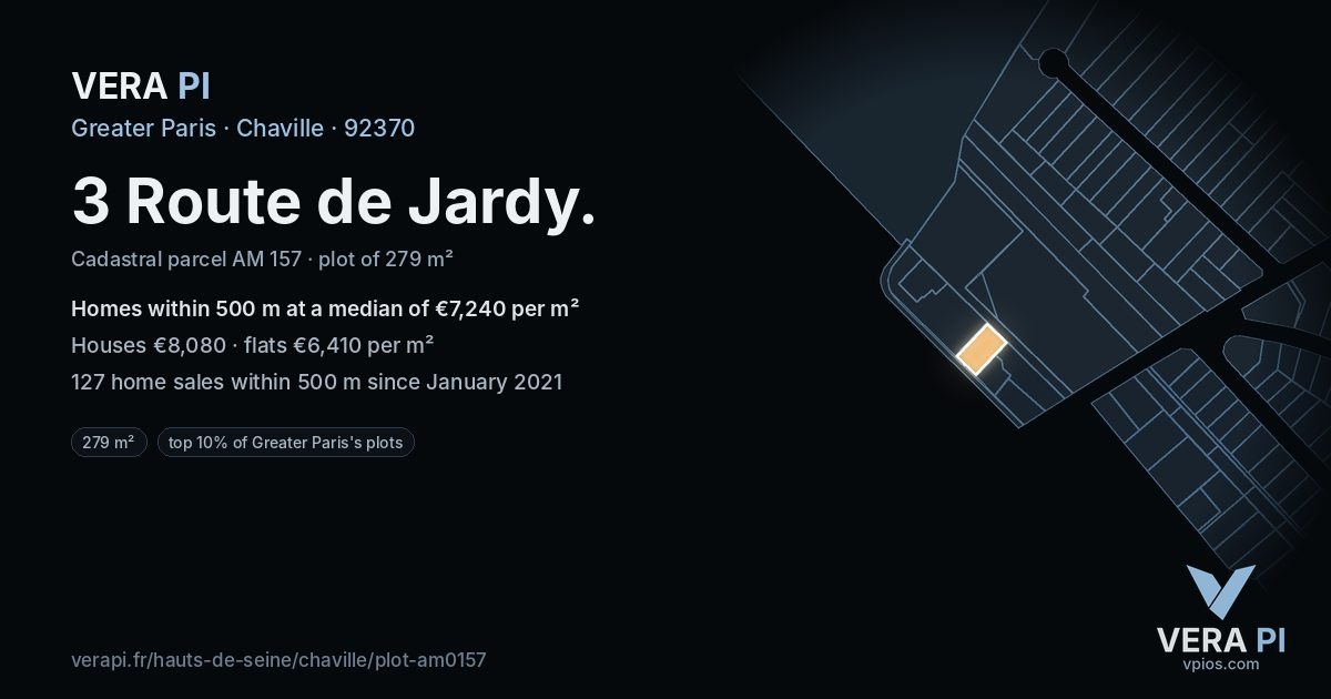 3 Route de Jardy, Chaville at night – the plot lit, the parcels around coloured by the prices near them