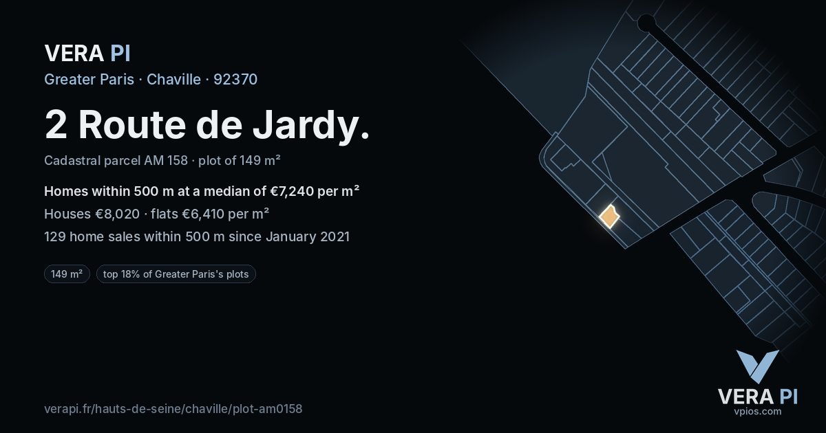 2 Route de Jardy, Chaville at night – the plot lit, the parcels around coloured by the prices near them