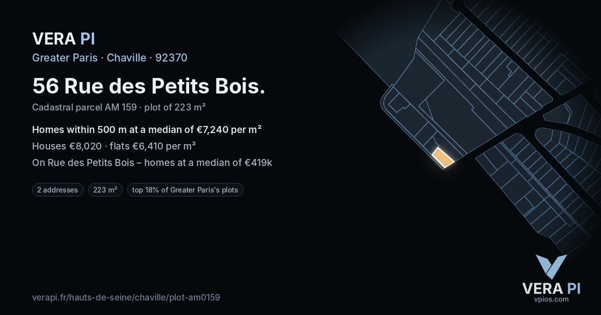 56 Rue des Petits Bois, Chaville at night – the plot lit, the parcels around coloured by the prices near them