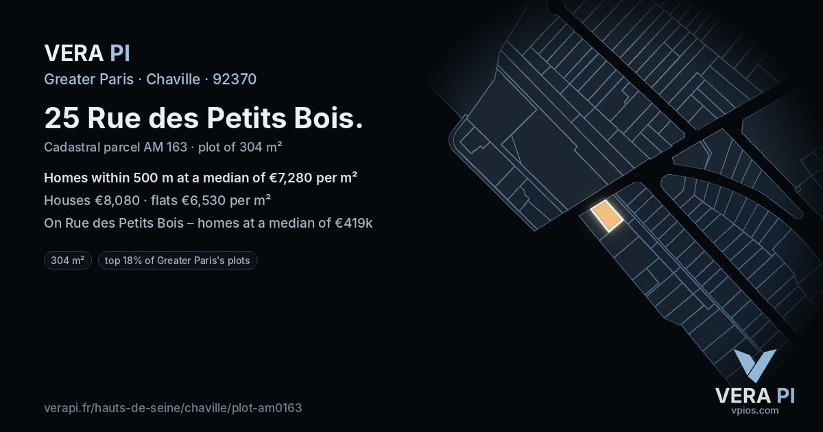 25 Rue des Petits Bois, Chaville at night – the plot lit, the parcels around coloured by the prices near them