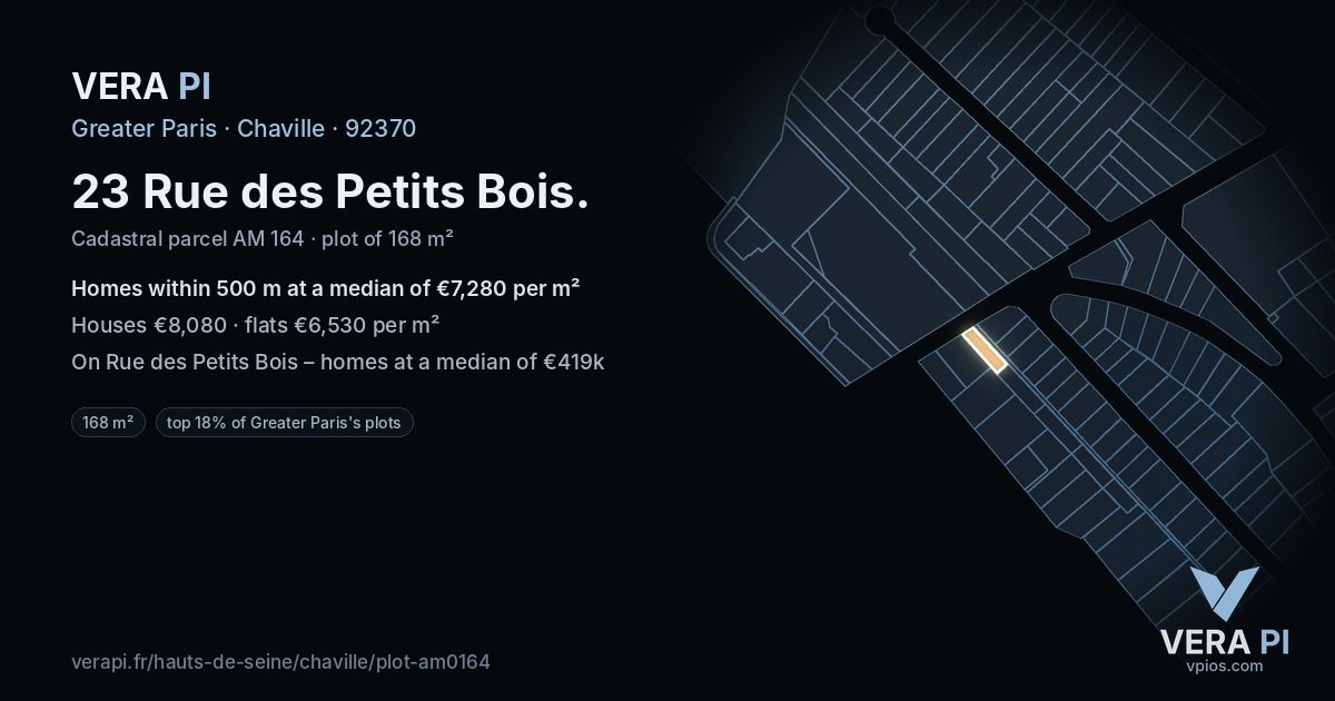 23 Rue des Petits Bois, Chaville at night – the plot lit, the parcels around coloured by the prices near them