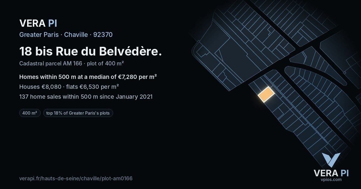 18 bis Rue du Belvédère, Chaville at night – the plot lit, the parcels around coloured by the prices near them