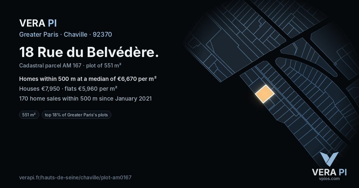 18 Rue du Belvédère, Chaville at night – the plot lit, the parcels around coloured by the prices near them