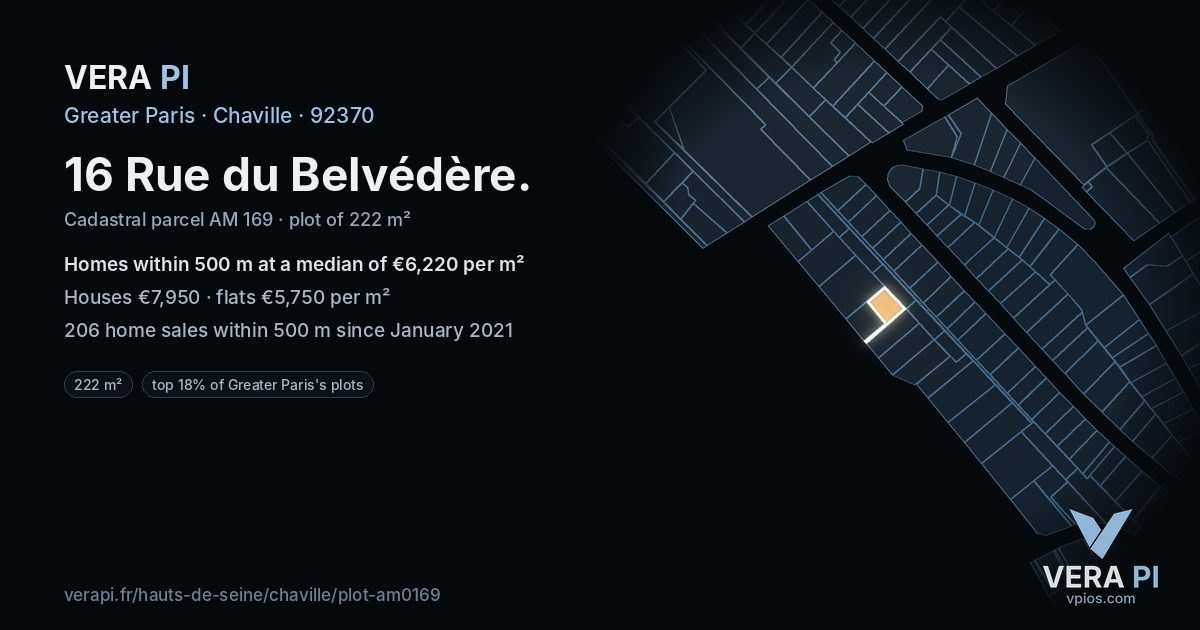 16 Rue du Belvédère, Chaville at night – the plot lit, the parcels around coloured by the prices near them