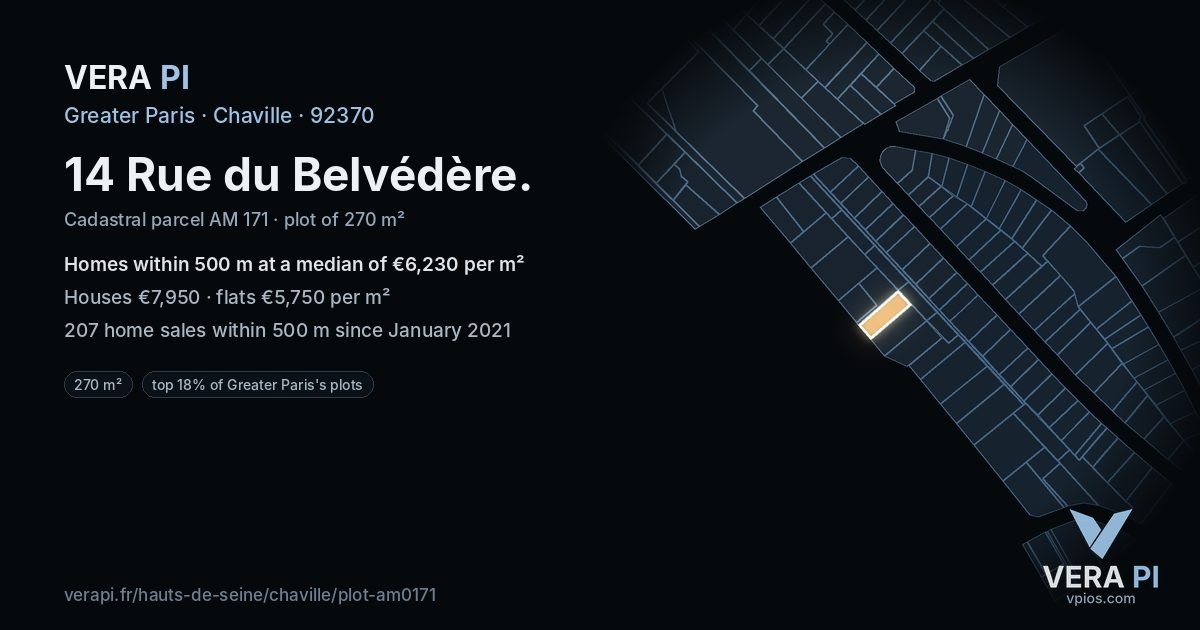 14 Rue du Belvédère, Chaville at night – the plot lit, the parcels around coloured by the prices near them