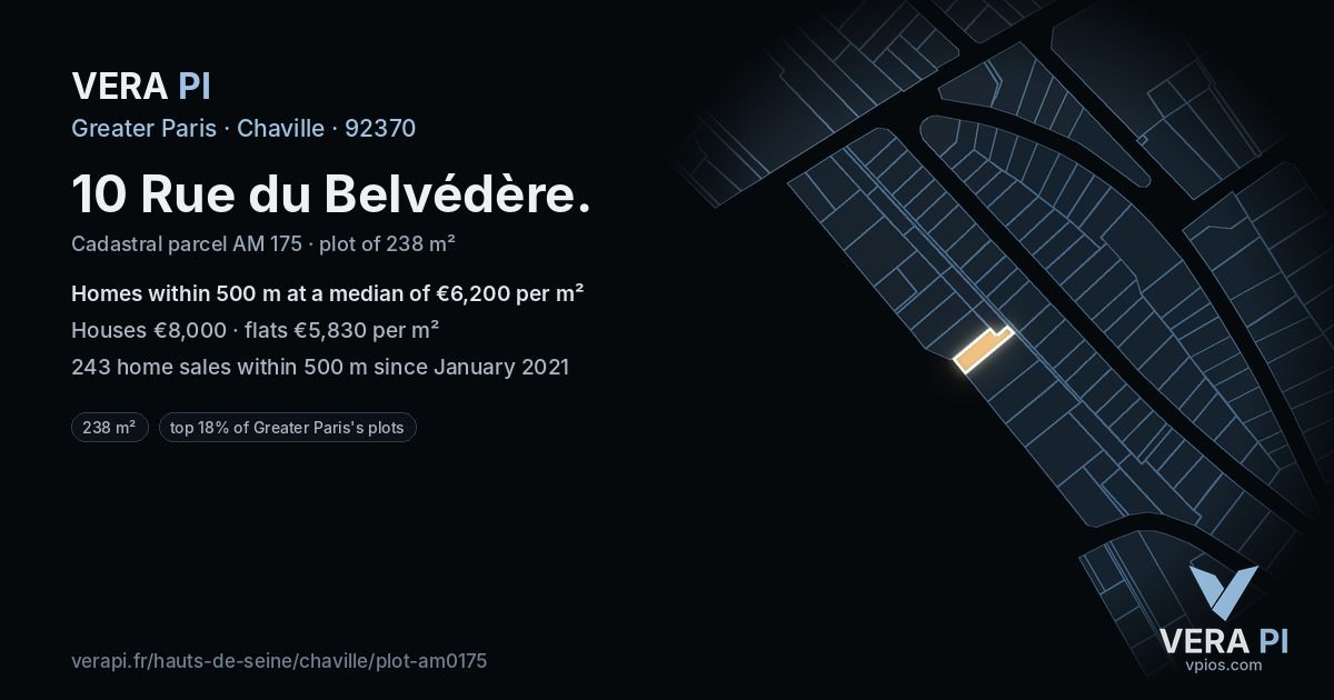 10 Rue du Belvédère, Chaville at night – the plot lit, the parcels around coloured by the prices near them