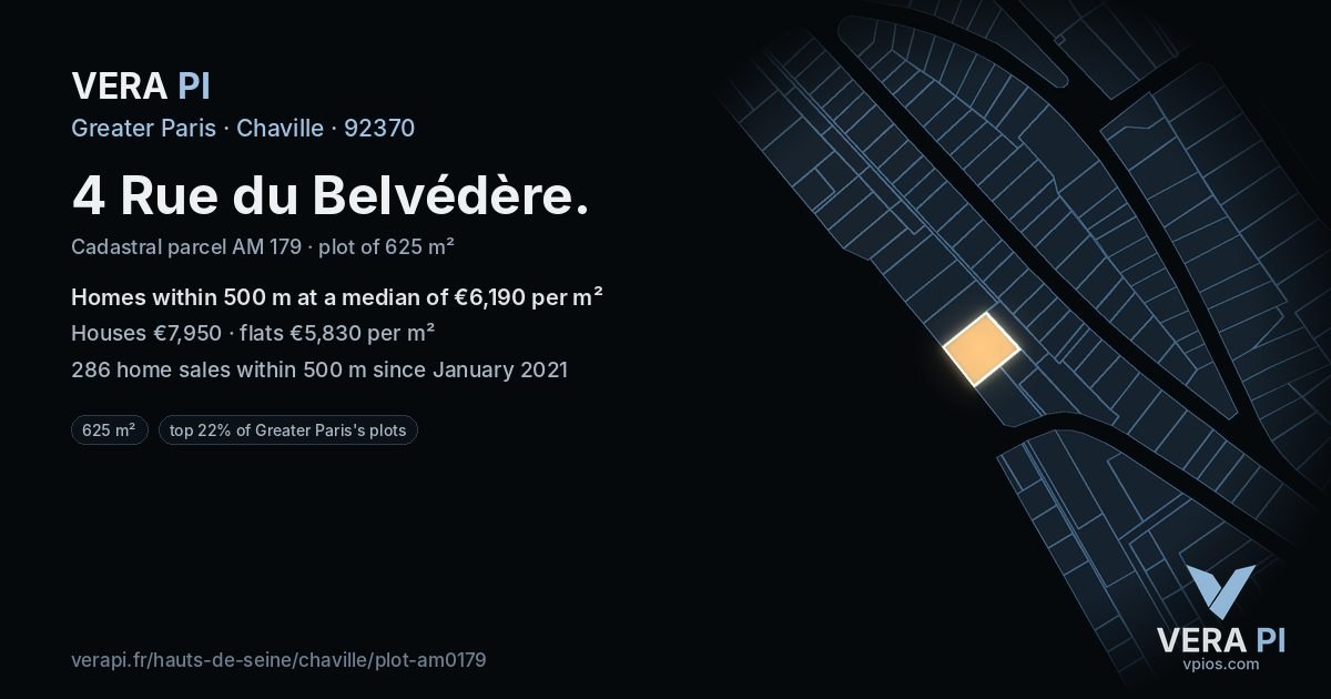 4 Rue du Belvédère, Chaville at night – the plot lit, the parcels around coloured by the prices near them