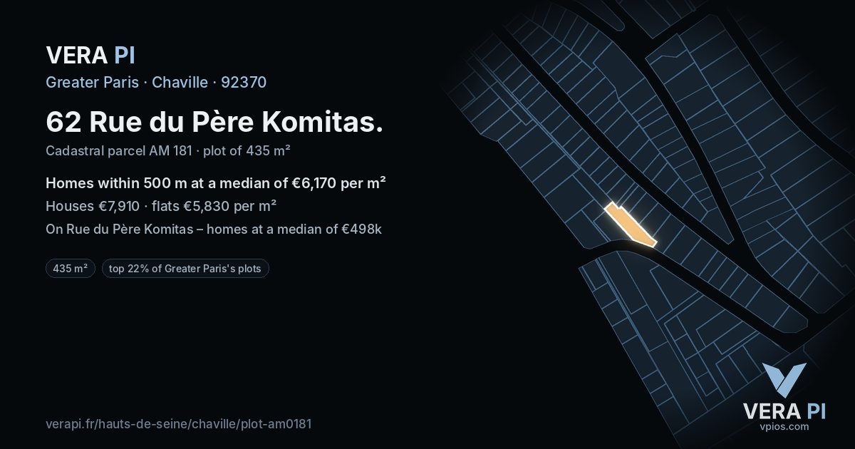 62 Rue du Père Komitas, Chaville at night – the plot lit, the parcels around coloured by the prices near them