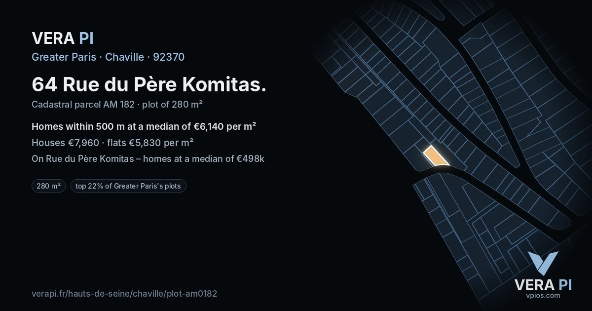 64 Rue du Père Komitas, Chaville at night – the plot lit, the parcels around coloured by the prices near them
