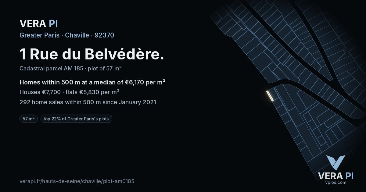 1 Rue du Belvédère, Chaville at night – the plot lit, the parcels around coloured by the prices near them