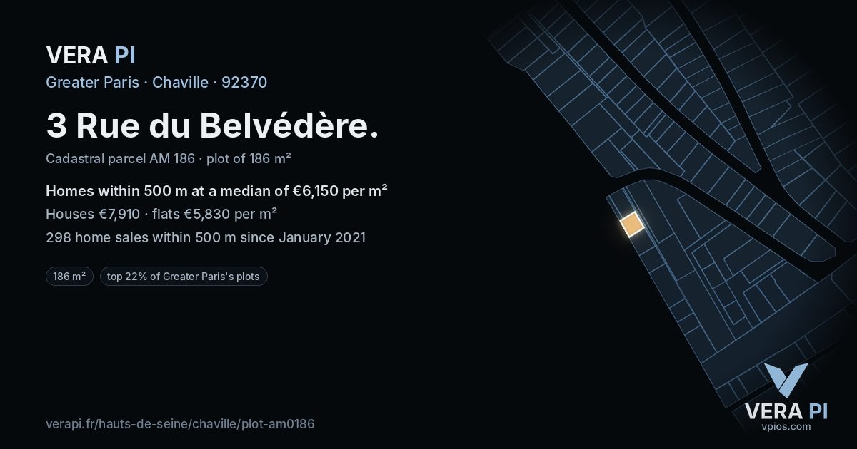 3 Rue du Belvédère, Chaville at night – the plot lit, the parcels around coloured by the prices near them
