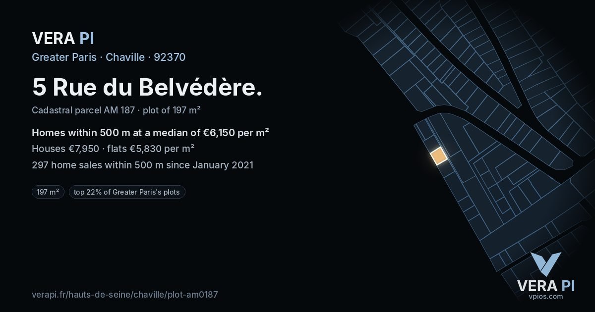 5 Rue du Belvédère, Chaville at night – the plot lit, the parcels around coloured by the prices near them