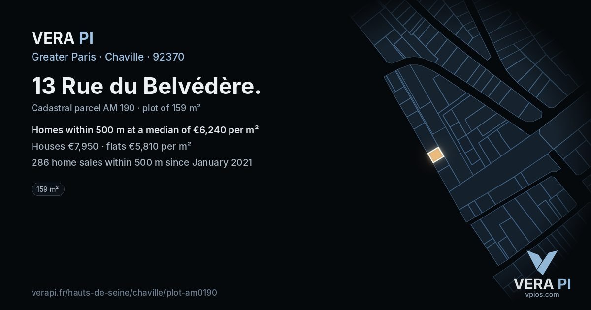 13 Rue du Belvédère, Chaville at night – the plot lit, the parcels around coloured by the prices near them