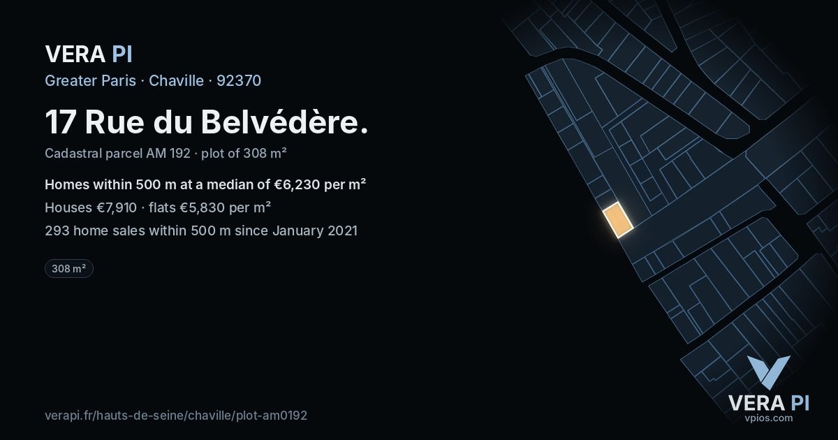17 Rue du Belvédère, Chaville at night – the plot lit, the parcels around coloured by the prices near them