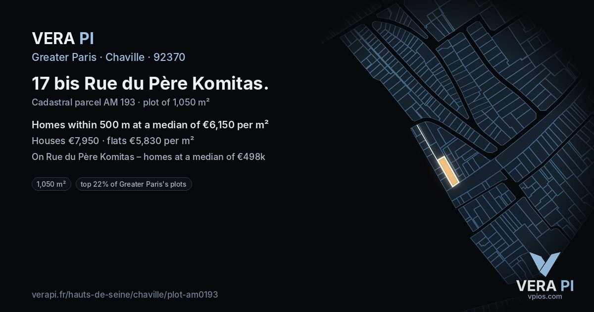 17 bis Rue du Père Komitas, Chaville at night – the plot lit, the parcels around coloured by the prices near them
