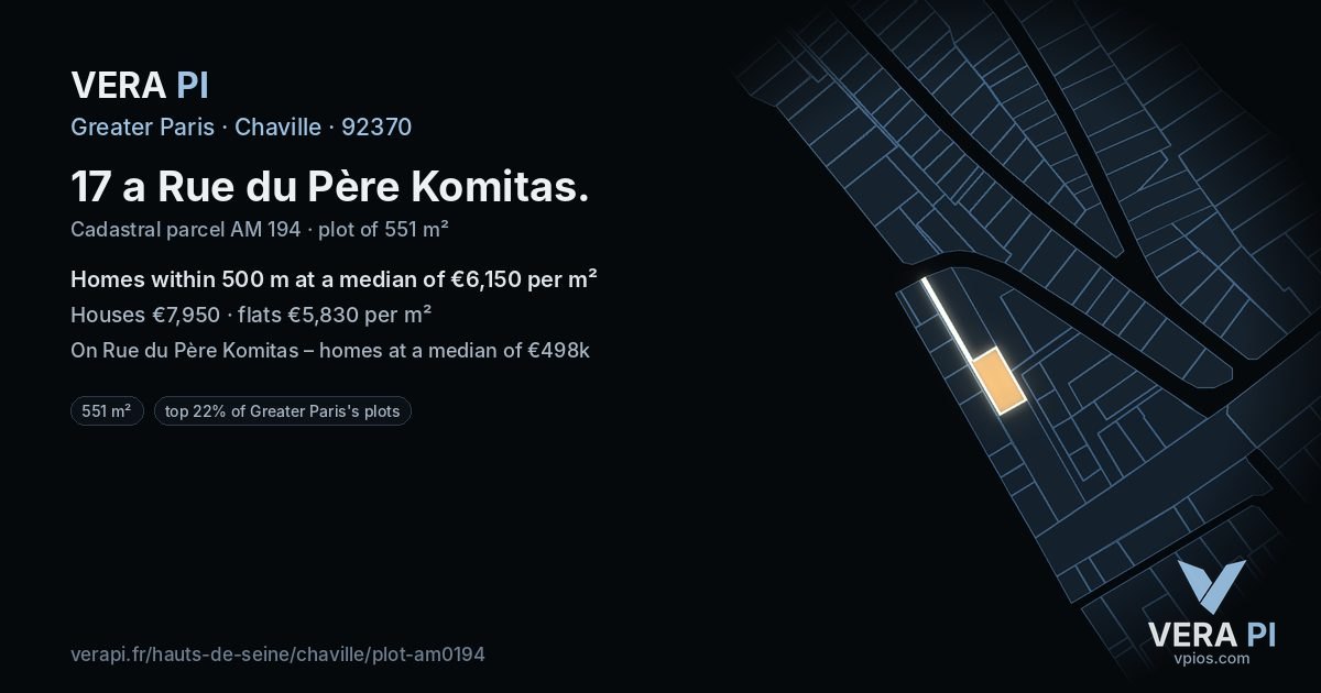 17 a Rue du Père Komitas, Chaville at night – the plot lit, the parcels around coloured by the prices near them