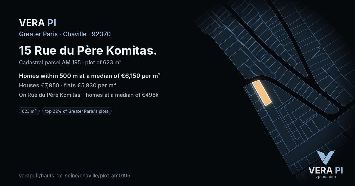 15 Rue du Père Komitas, Chaville at night – the plot lit, the parcels around coloured by the prices near them