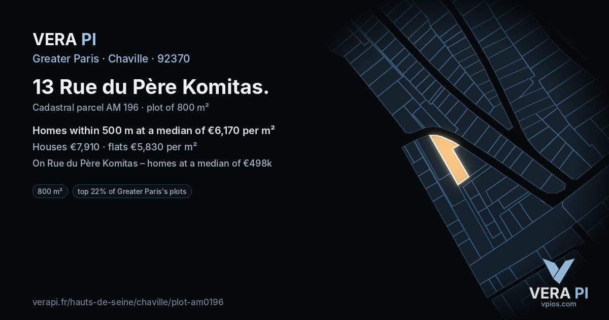 13 Rue du Père Komitas, Chaville at night – the plot lit, the parcels around coloured by the prices near them
