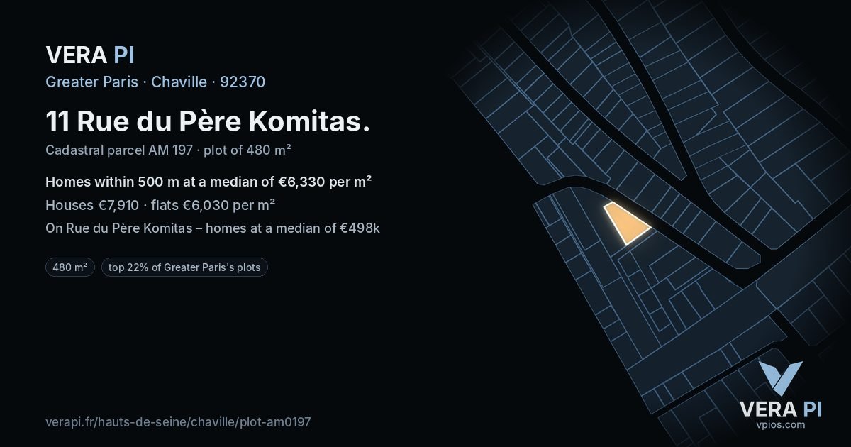 11 Rue du Père Komitas, Chaville at night – the plot lit, the parcels around coloured by the prices near them