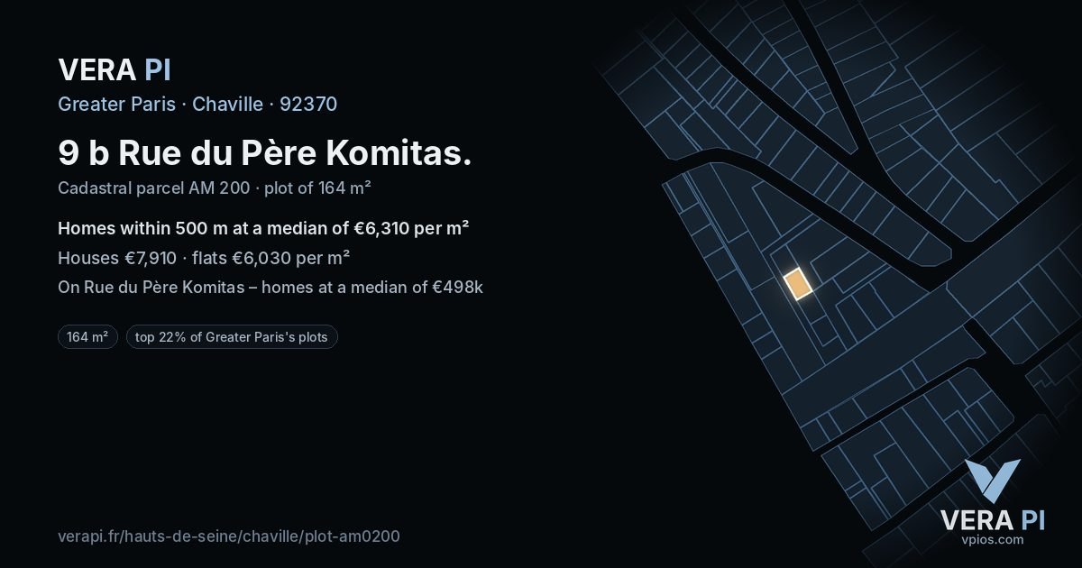 9 b Rue du Père Komitas, Chaville at night – the plot lit, the parcels around coloured by the prices near them