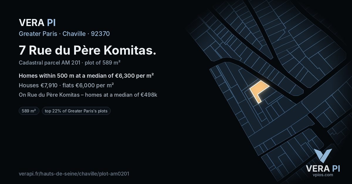 7 Rue du Père Komitas, Chaville at night – the plot lit, the parcels around coloured by the prices near them