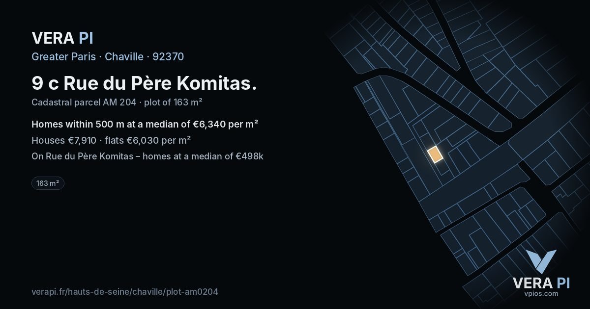 9 c Rue du Père Komitas, Chaville at night – the plot lit, the parcels around coloured by the prices near them