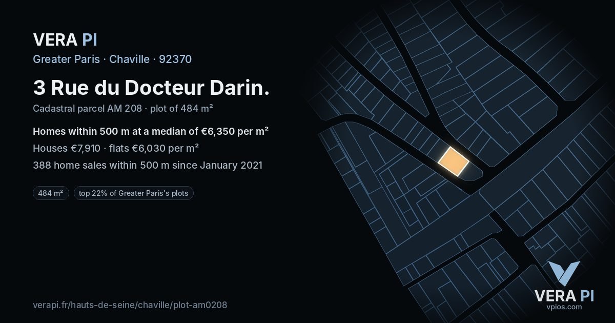 3 Rue du Docteur Darin, Chaville at night – the plot lit, the parcels around coloured by the prices near them