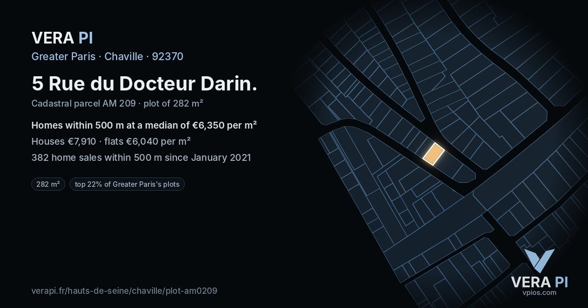 5 Rue du Docteur Darin, Chaville at night – the plot lit, the parcels around coloured by the prices near them