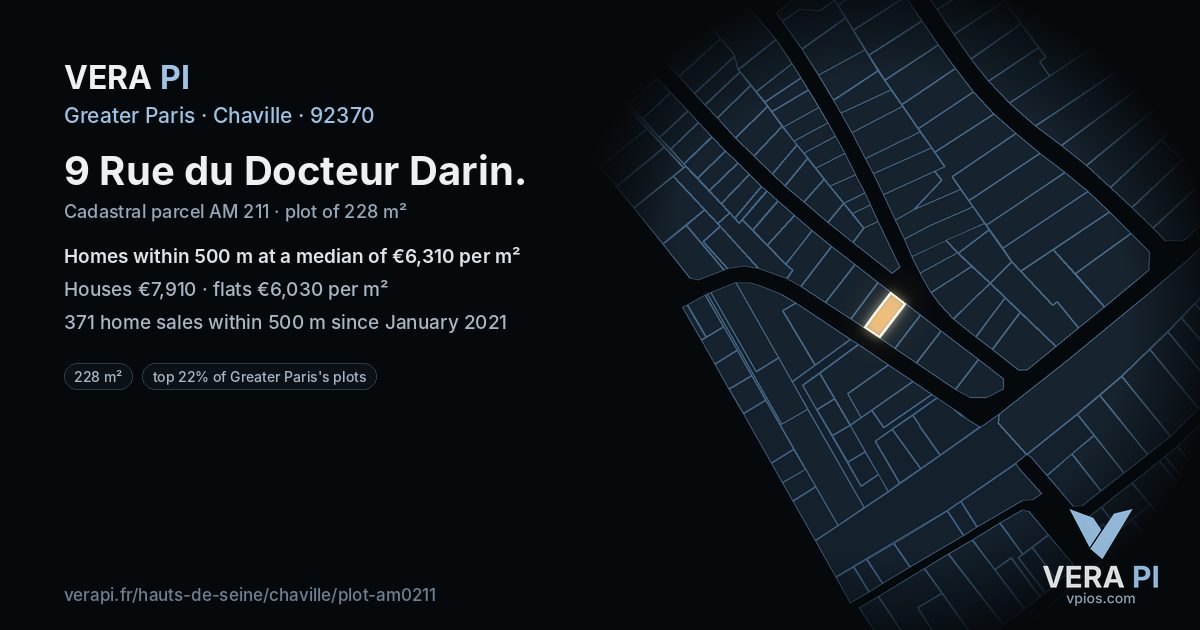 9 Rue du Docteur Darin, Chaville at night – the plot lit, the parcels around coloured by the prices near them